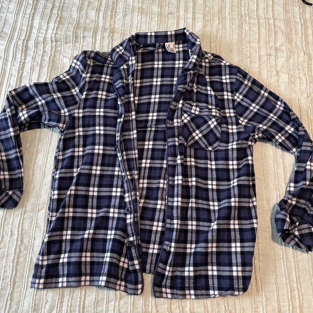 Size Large, Blue and White Plaid Flannel